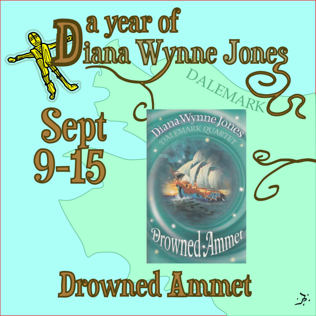This custom image by Marnanel Thurman shows the dates we read this book, the title and the series title, "A Year of Diana Wynne Jones," with the cover of one edition of the book. 