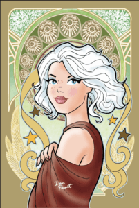Variant cover of Sabrina styled as an Alphonse Mucha girl.