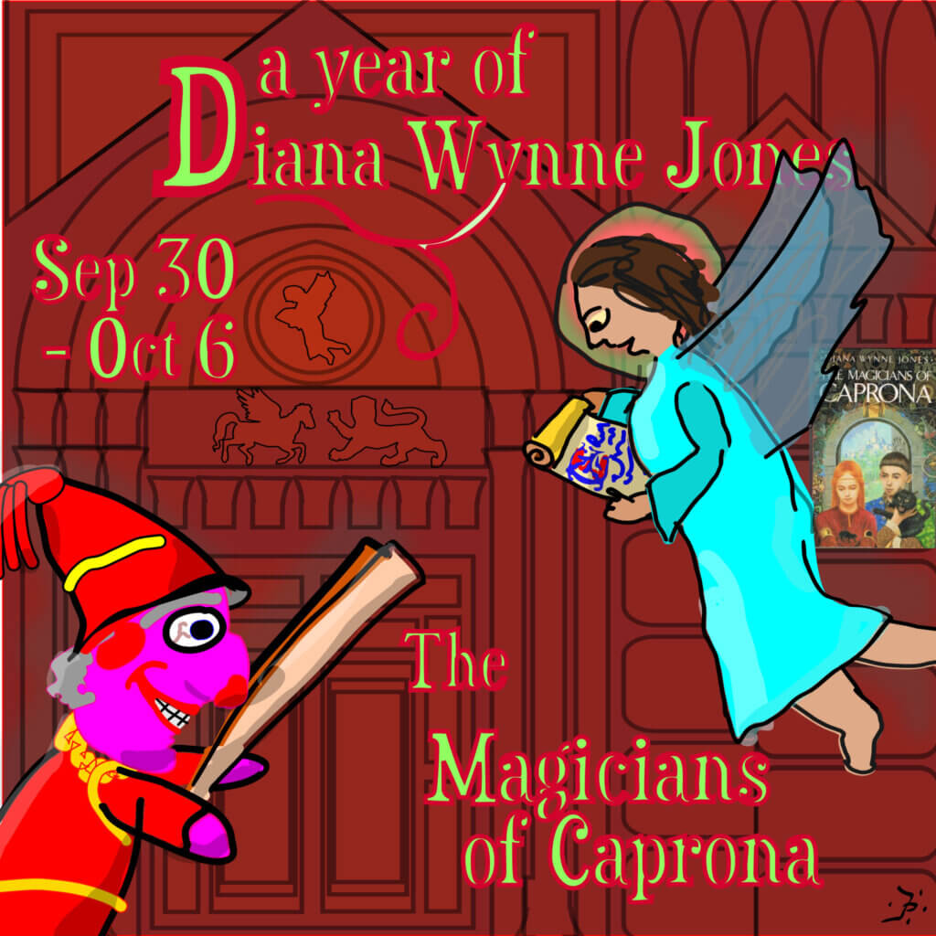 This custom image by Marnanel Thurman shows the dates we read this book, the book’s title and the series title, "A Year of Diana Wynne Jones," with the cover of one edition of the book. 