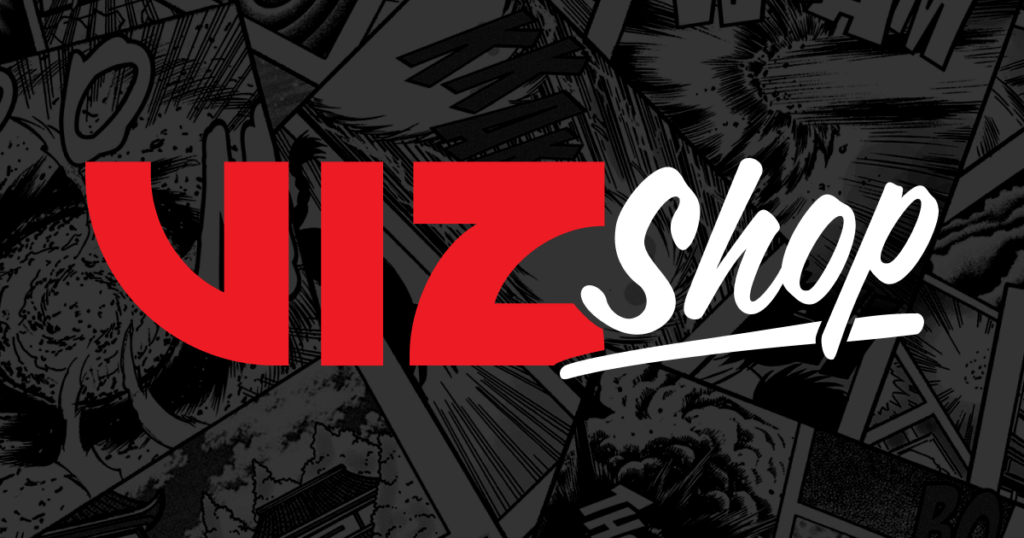 VIZ shop logo overlaid on top of manga panels at low opacity